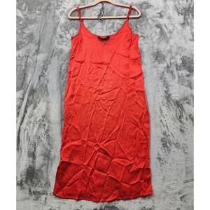 Knot Sisters Dress Womens S Red Silky Slip Midi Spaghetti Strap Slit Lightweight